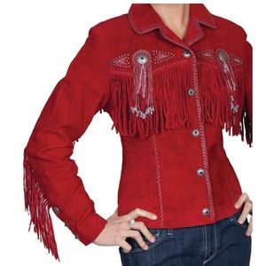 NWOT Scully Bead & Fringe Red Leather Western Jacket